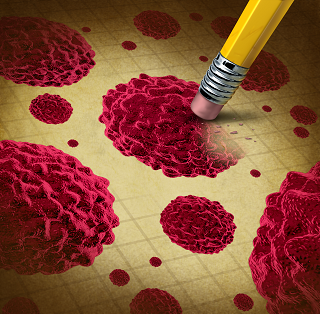 image of a cancer cell being erased by a pencil eraser